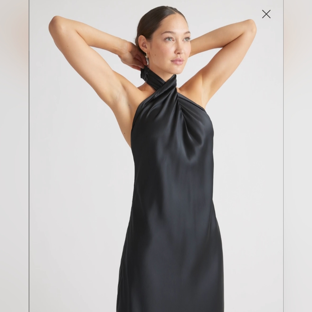 Quince 100% Washable Silk Twist Halter Midi Dress size L